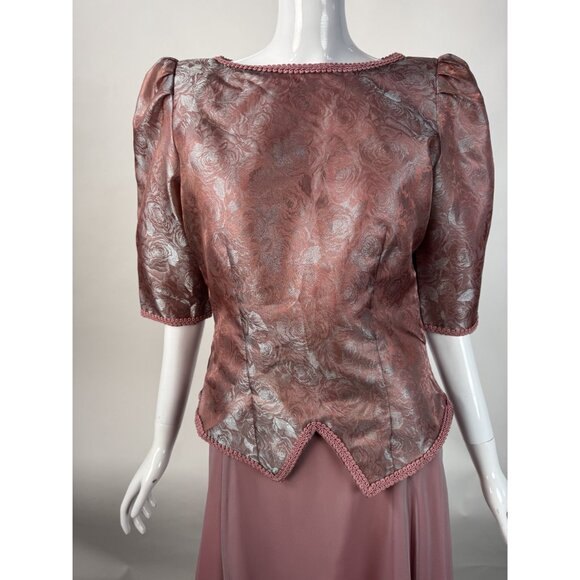 Vintage Marilyn Graham Rose Pink Maxi Dress With Sheer Overlay & Satin Waistband - Picture 2 of 16